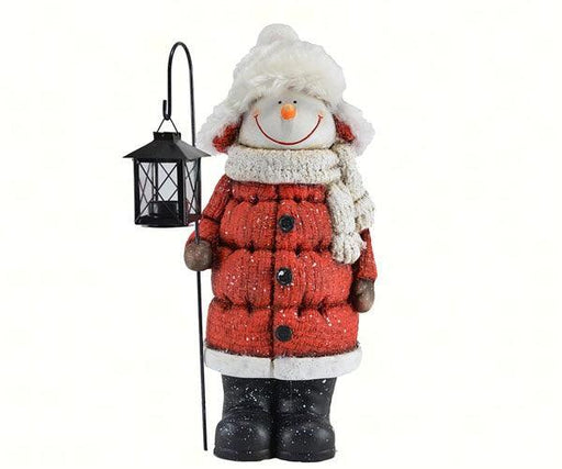Cozy Snowman Door Greeter withLED Tea Light Lantern