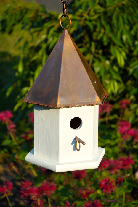 Heartwood Copper Songbird Bird House - White with Brown Copper Roof