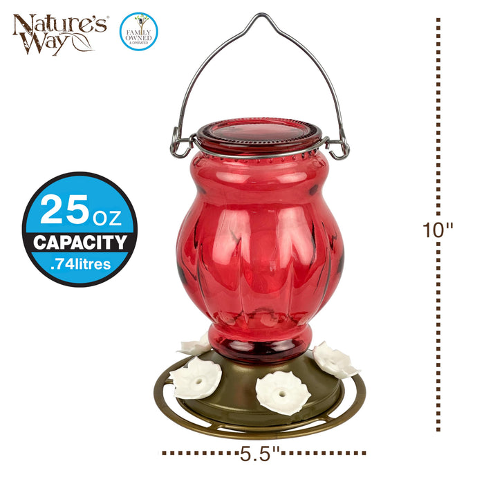 RUBY VISIONS ANTIQUE GLASS HUMMINGBIRD FEEDER