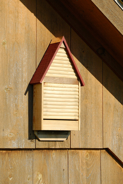 Heartwood Bat Lodge Bat House - Natural Cypress with Red Roof