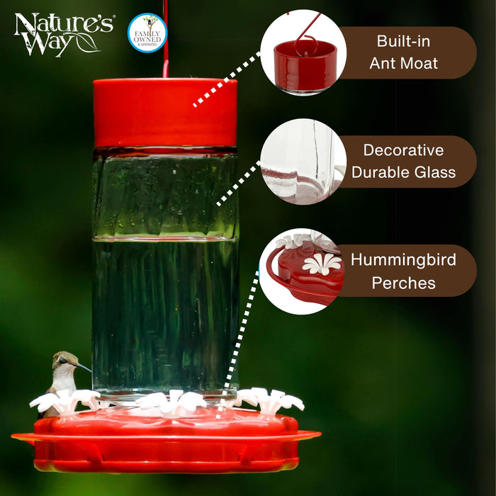 SCARLET SWIRL GLASS HUMMINGBIRD FEEDER