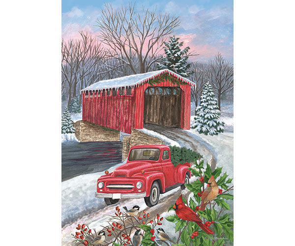 Winter Covered Bridge House Flag