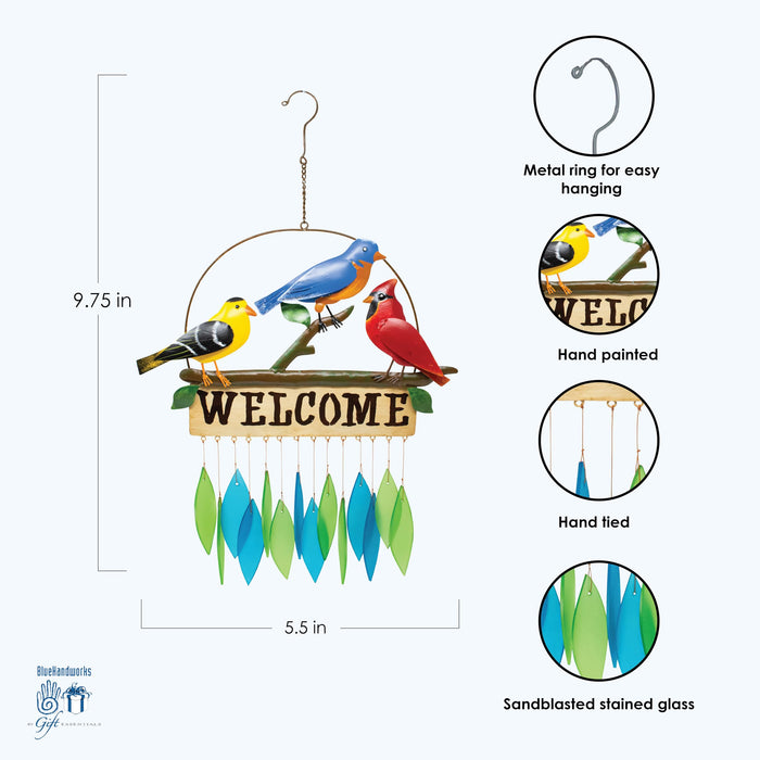 Gift Essentials Blue Handworks Line - Songbird Trio Welcome Glass Chime