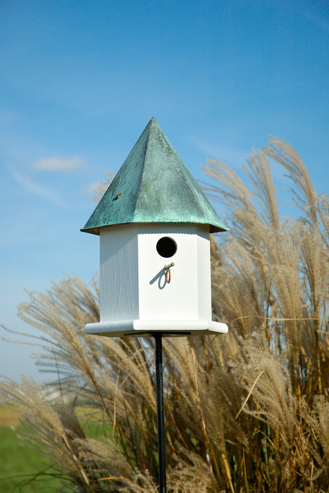 Heartwood Copper Songbird Deluxe Bird House - White with Verdi Copper Roof
