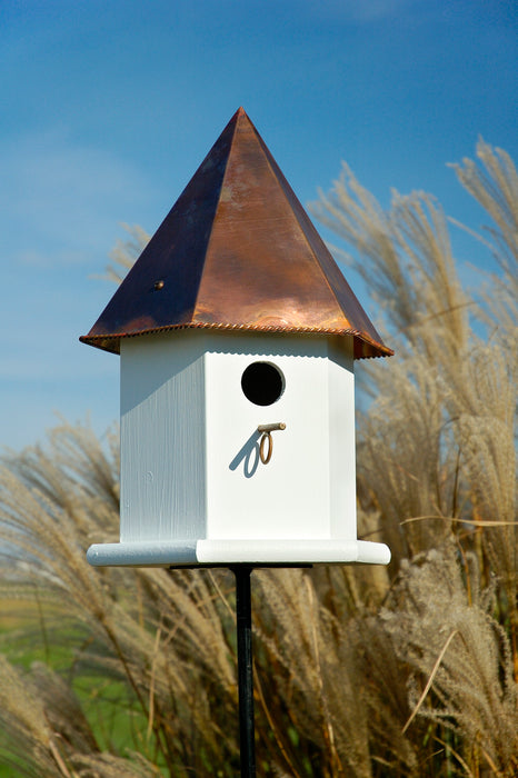 Heartwood Copper Songbird Deluxe Bird House - White with Brown Copper Roof