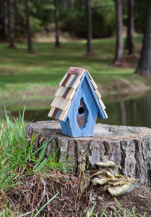 Heartwood Vintage Wren - Antique Cypress with multi colored shingled roof - Blue