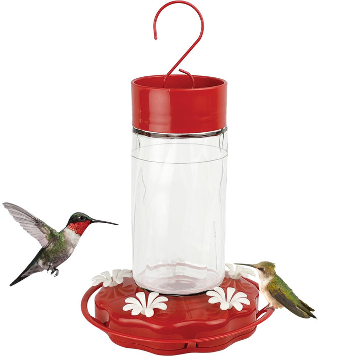 SCARLET SWIRL GLASS HUMMINGBIRD FEEDER