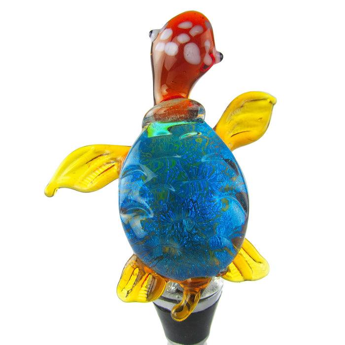 LS Arts Glass Wine Bottle Stopper Blue Turtle