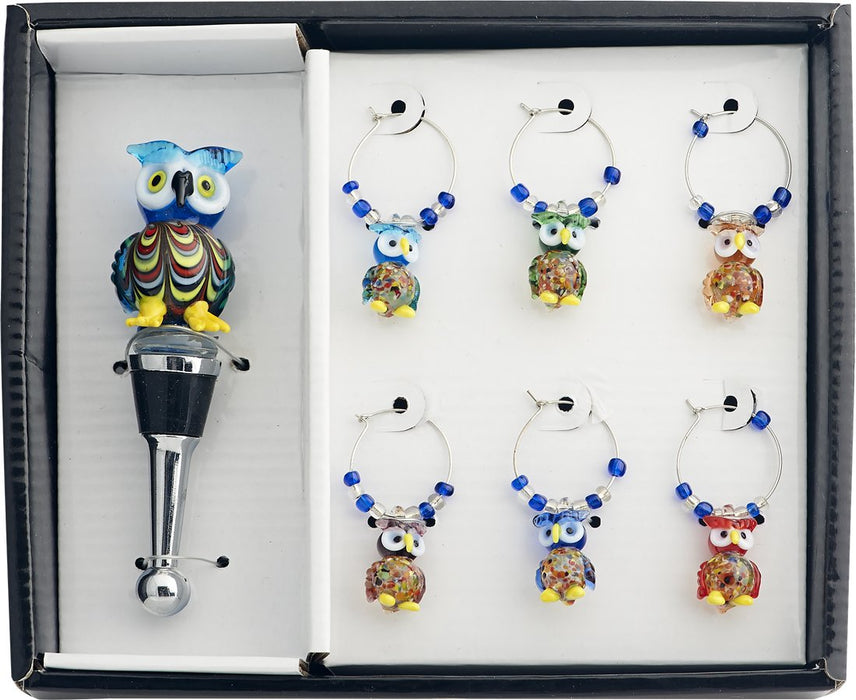 LS Arts Owl Stopper and Wine Charm Set