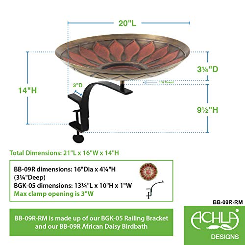 Achla Designs Red African Daisy Birdbath- Rail Mount Bracket
