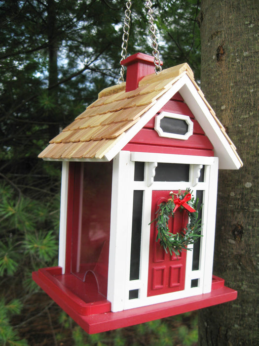 Christmas Cottage Birdfeeder - Red
