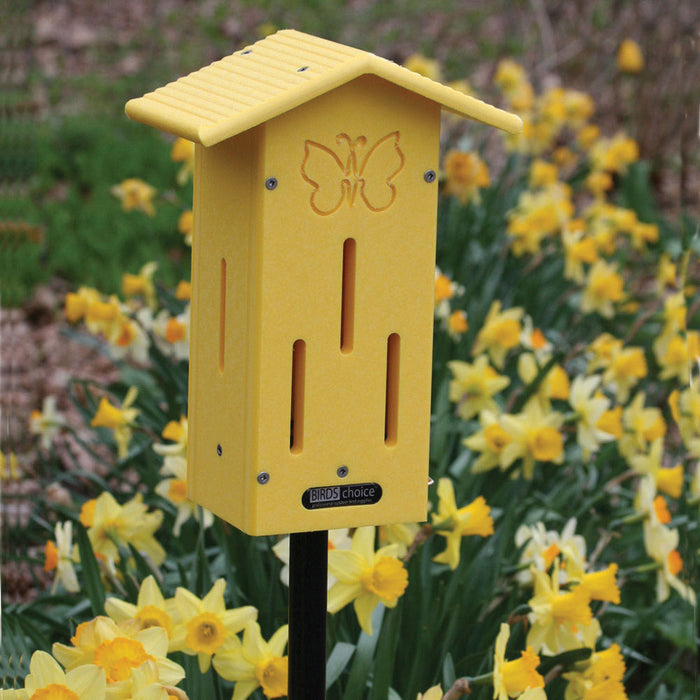 Birds Choice Pole-Mounted Butterfly House Yellow Recycled Plastic