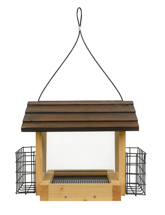 CEDAR HOPPER FEEDER W/SUET CAGES