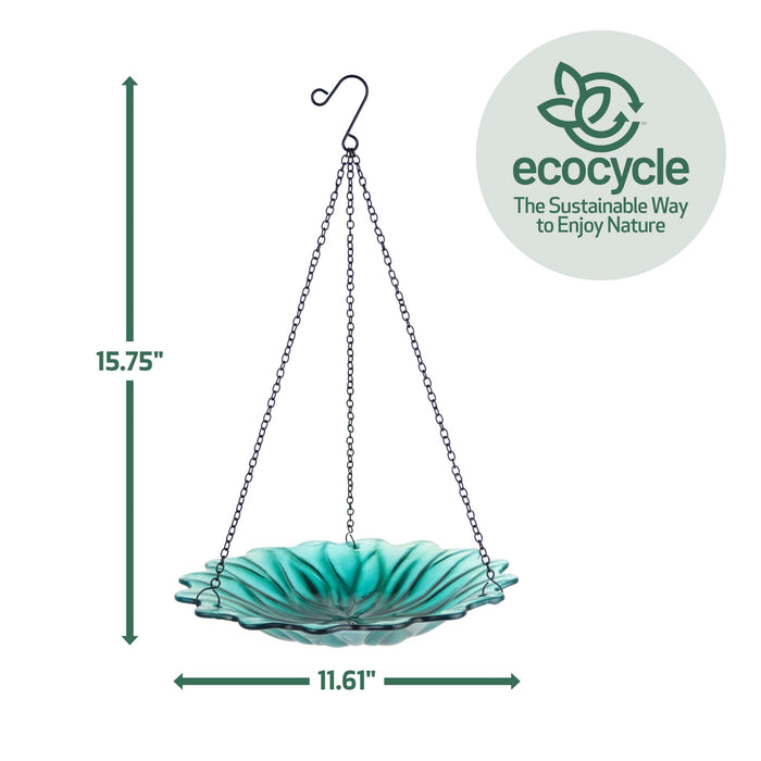 ECOCYCLE TURQUOISE DAHLIA HANGING BIRD BATH/FEEDER