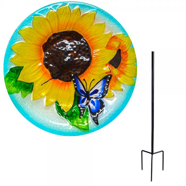 Blooming Sunflower Staked Bird Bath