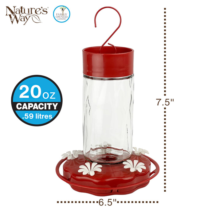 SCARLET SWIRL GLASS HUMMINGBIRD FEEDER