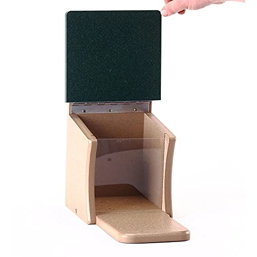 Birds Choice SNSQ Recycled Squirrel Munch Box, Squirrel Feeders, 7-3/16"L X 12-3/8"W X 11-5/8"H, Taupe w/ Green Roof