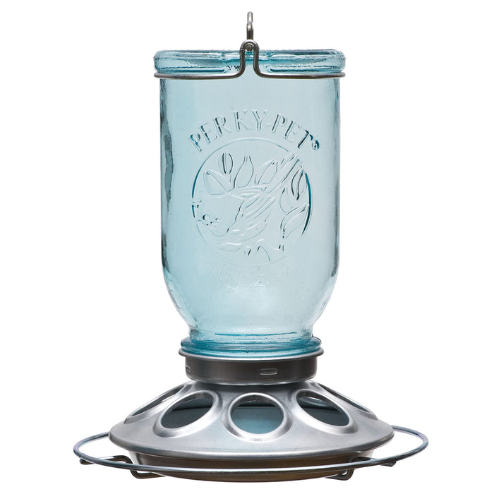 Antique Wide Blue Glass Seed Feeder