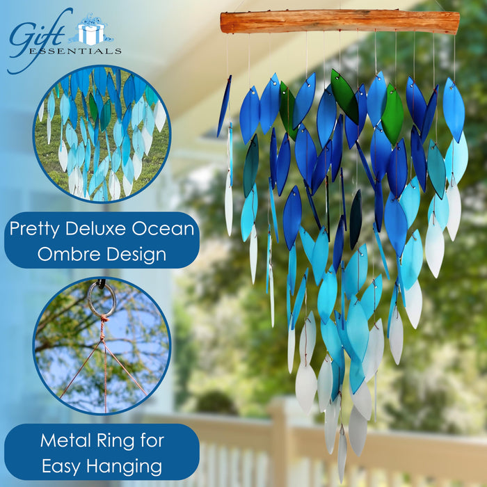 Gift Essentials Blue Handworks Line - Deluxe Ocean Ombre Waterfall Glass Chime