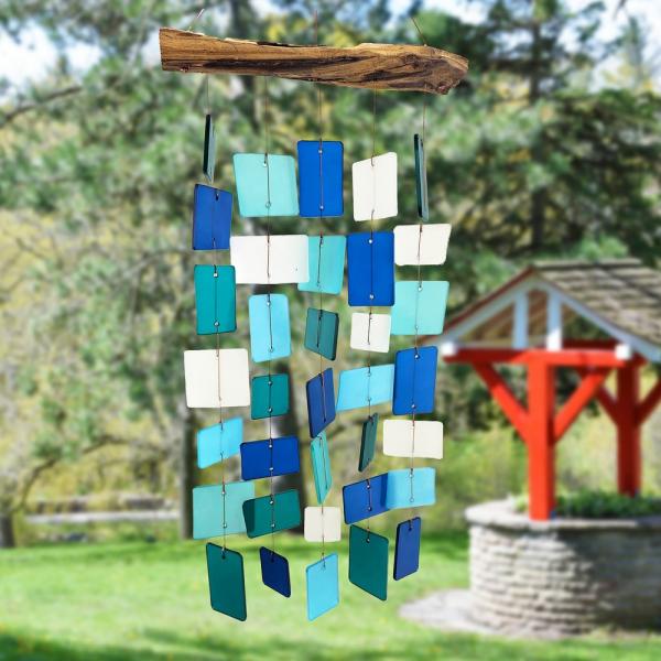 Gift Essentials Blue Handworks Line - Ocean Beveled Squares Glass Chime