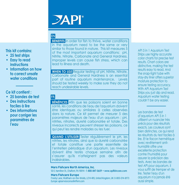 API 5 IN 1 AQUARIUM TEST STRIPS