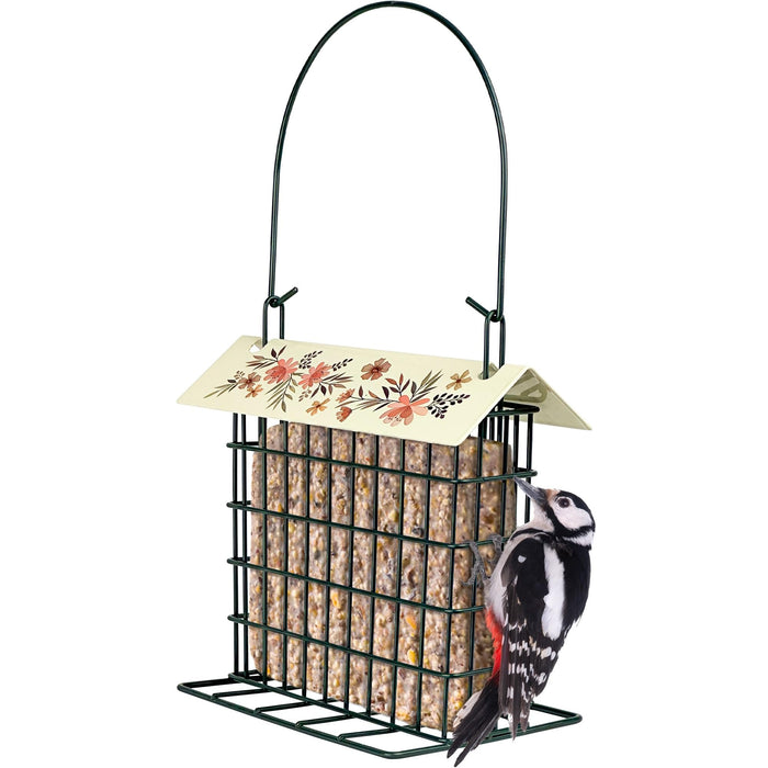 DECORATIVE METAL SUET CAGE BIRD FEEDER W/ROOF