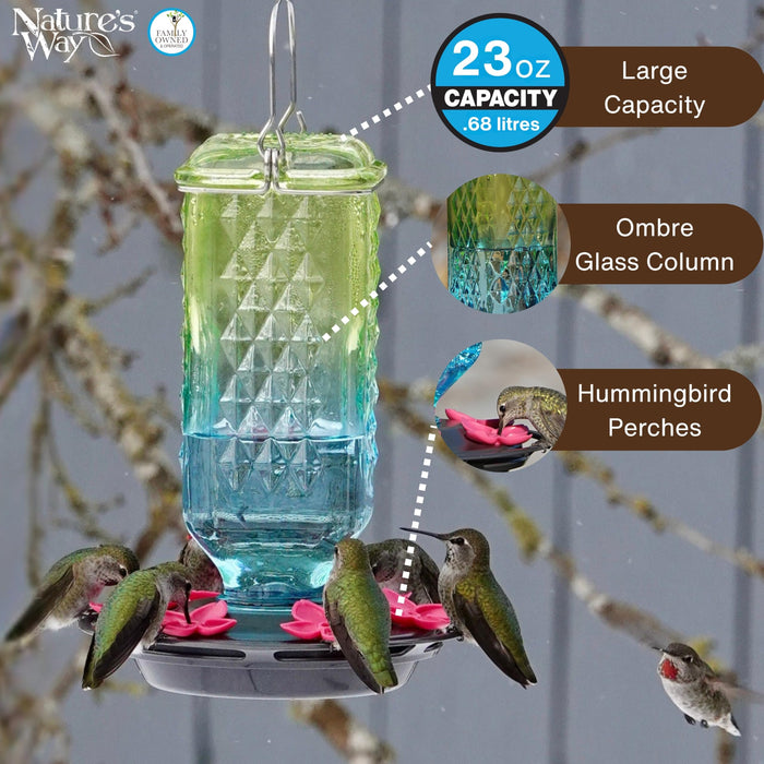 SEAFOAM OMBRE COLUMN ANTIQUE HUMMINGBIRD FEEDER