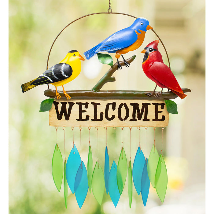 Gift Essentials Blue Handworks Line - Songbird Trio Welcome Glass Chime