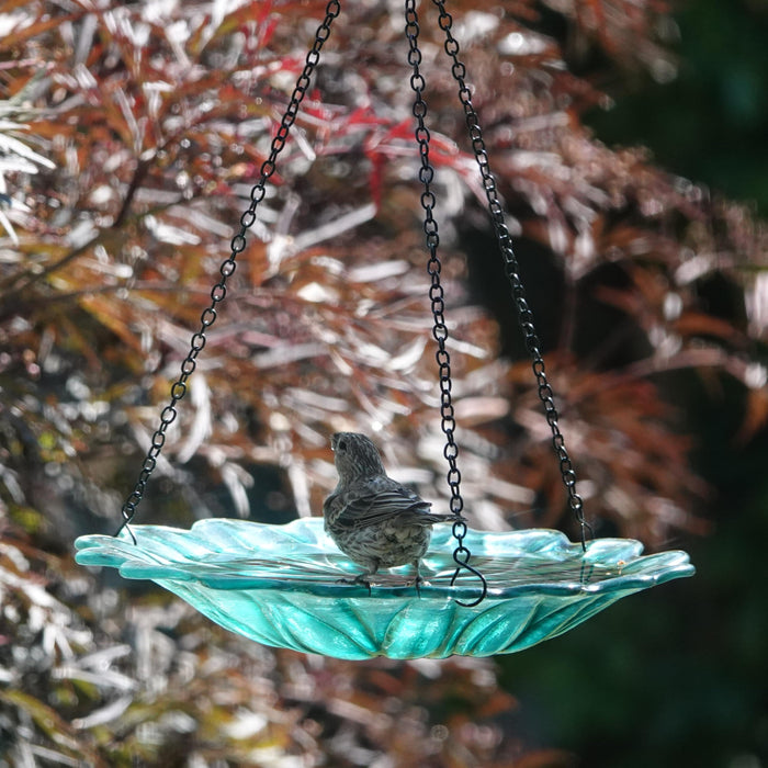ECOCYCLE TURQUOISE DAHLIA HANGING BIRD BATH/FEEDER