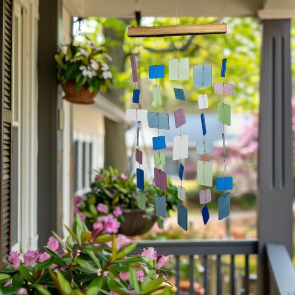 Gift Essentials Blue Handworks Line - Mountian Beveled Squares Glass Chime