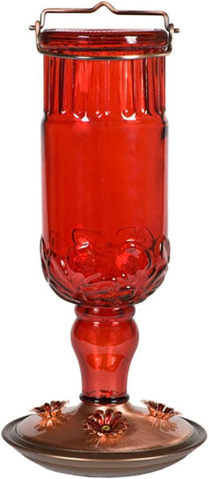 24 oz Red Antique Glass Hummingbird Feeder