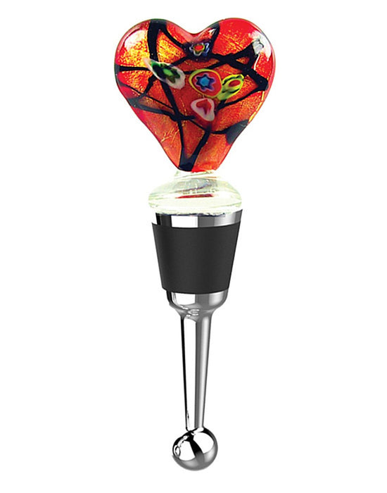 LS Arts Glass Wine Bottle Stopper Millefiore Heart