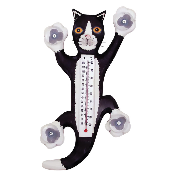 Bobbo from Songbird Essentials Climbing Black & White Cat Small Window Thermometer