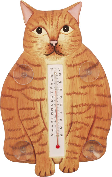 Bobbo from Songbird Essentials Fat Orange Tabby Cat Small Window Thermometer