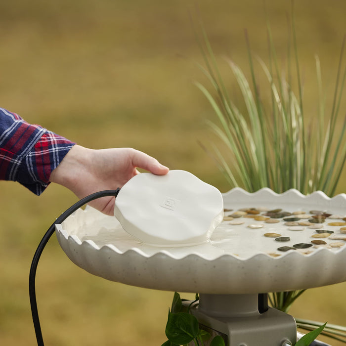 Farm Innovators HR-75 Outdoor Premium Cast Aluminum Decorative Heated Rock Automatic Bird Bath De-Icer for Harsh Winters, 75 Watts, Beige