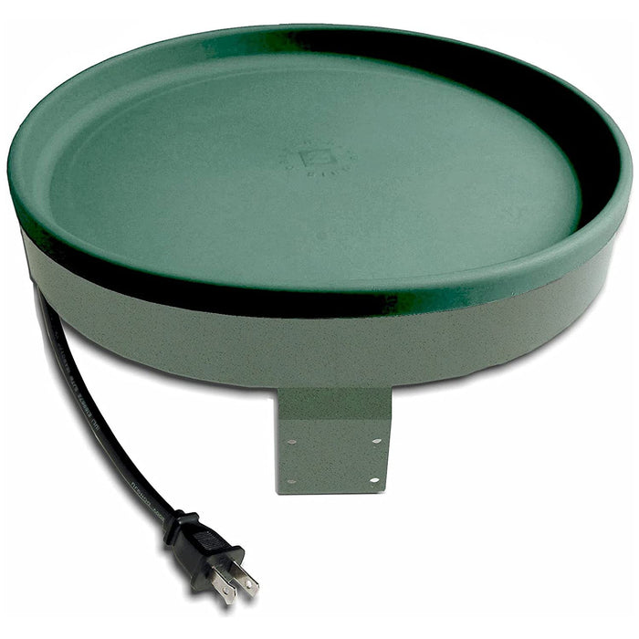 Farm Innovators Heated Bird Bath, 1 Quart Capacity, Outdoor Decor Shallow Bath Tray for Birds - Birdbath with Deck, Clamp, and Ground Mount Options