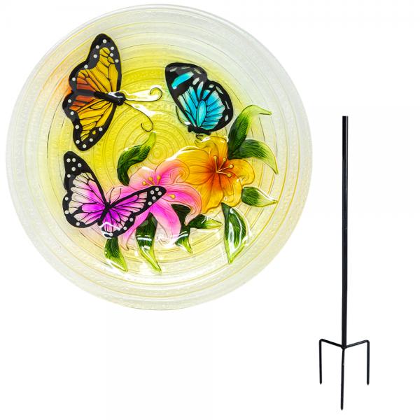 Butterfly Trio Staked Bird Bath