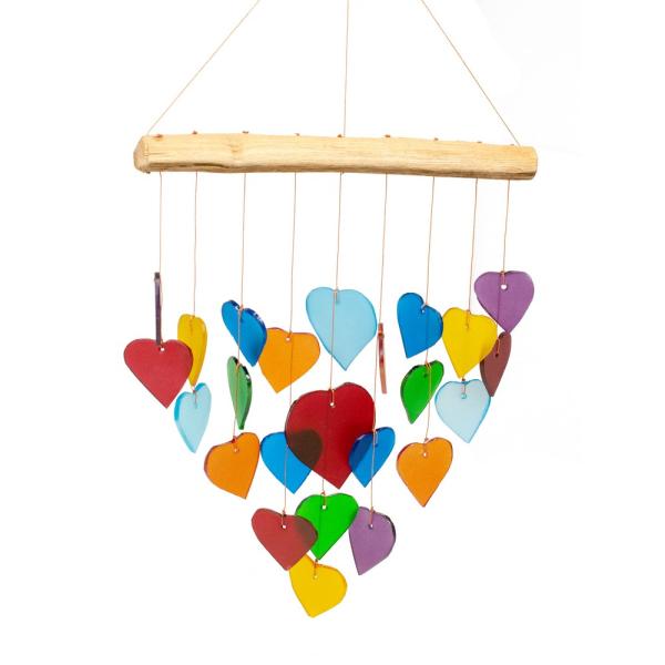 Gift Essentials Blue Handworks Line - Rainbow Hearts Glass Chime