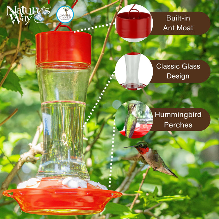 SCARLET SILHOUETTE GLASS HUMMINGBIRD FEEDER