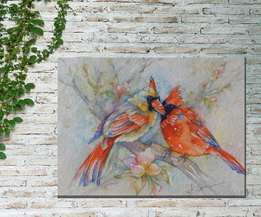 CARDINAL COURTSHIP by West of the Wind | Waterproof Outdoor Wall Art