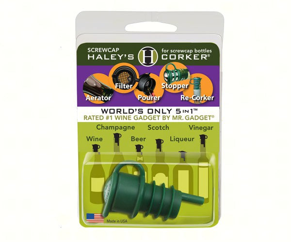 Haley's Corker 5-in-1 Wine Aerator, Stopper, Pourer, Filter and Re-Corker, Screw Top