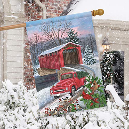 Winter Covered Bridge House Flag
