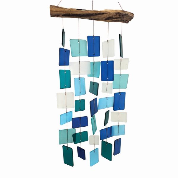 Gift Essentials Blue Handworks Line - Ocean Beveled Squares Glass Chime