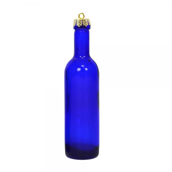 Blue Wine Bottle Ornament withGold Hook