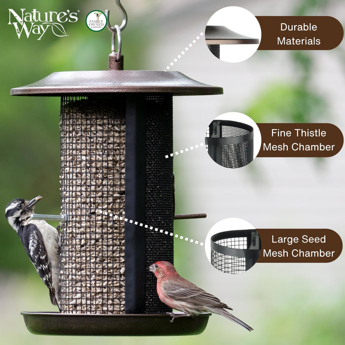 BELOVED BRONZE DUAL-CHAMBER METAL MESH BIRD FEEDER