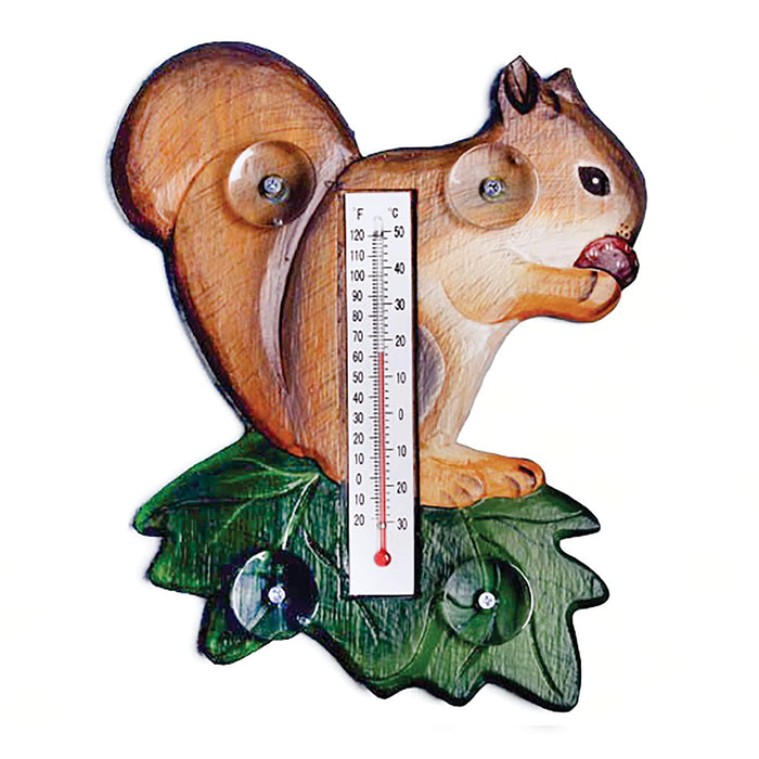 Bobbo from Songbird Essentials Squirrel on a Leaf Small Window Thermometer