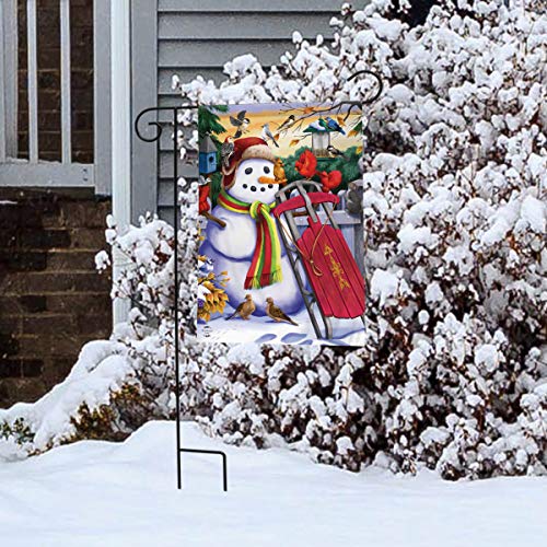 Snowman and Sled Garden Flag