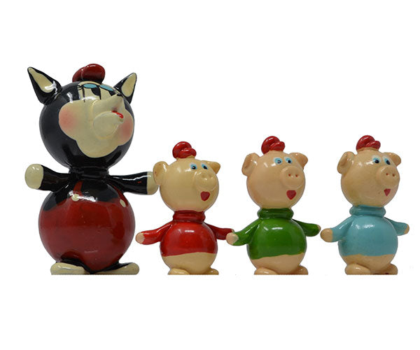 Wolf and 3 Pigs Marble Figurines Set