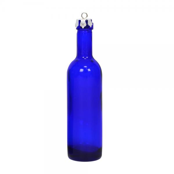Blue Wine Bottle Ornament with Silver Hook