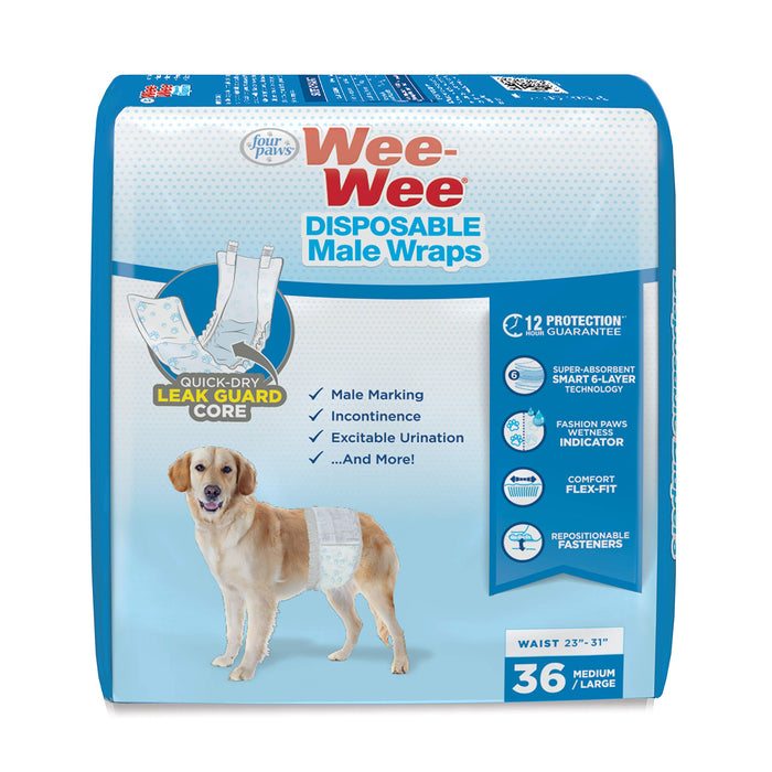 WEE-WEE DISPOSABLE MALE DOG WRAPS
